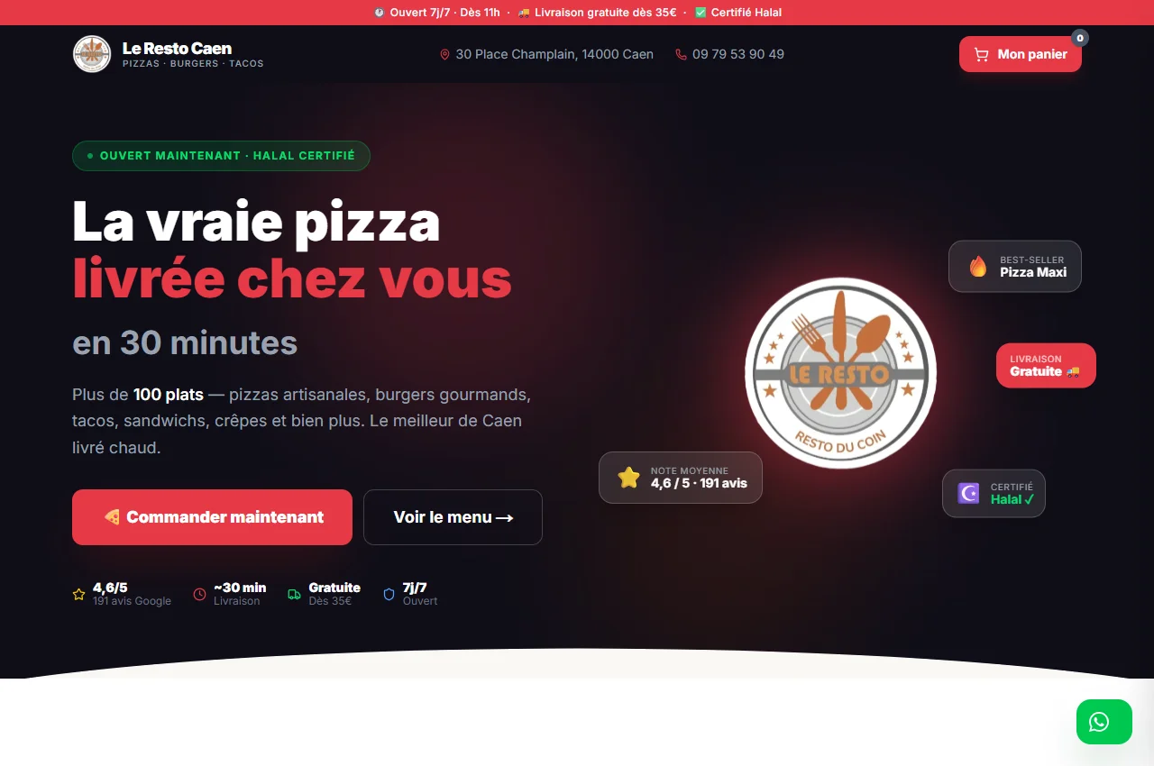 Capture du site Le Resto Caen